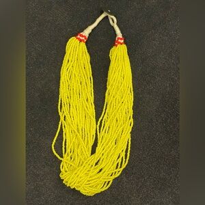 22” YELLOW & RED HAND BEADED/MADE NECKLACE - BOHO CHIC- CASUAL- BEACHY- PREPPY